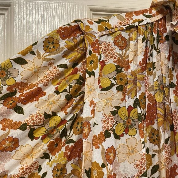 SANDRO PARIS Ecru Floral Viscose Long Balloon Sleeve Shirt Dress Sz 4 NWT MSRP$4 - Picture 7 of 11